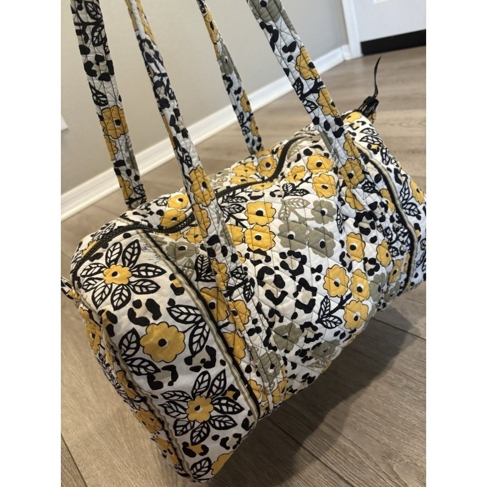 Vera Bradley Go Wild yellow floral leopard satchel tote shoulder bag Makeup Bag - Picture 3 of 9